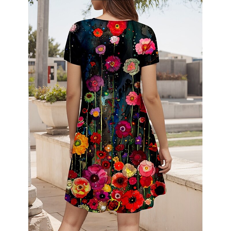 Women's Mini Dress A Line DressT Shirt Dress Tee Dress Summer Dress Casual Daily Regular Fit Floral Graphic Short Sleeve Crew Neck Dark Red Summer Spring2