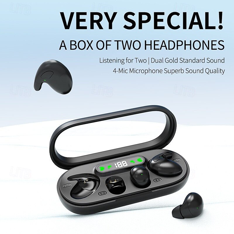 Two-in-one sleep wireless Bluetooth headphones thin mini noise reduction digital display long-lasting battery life