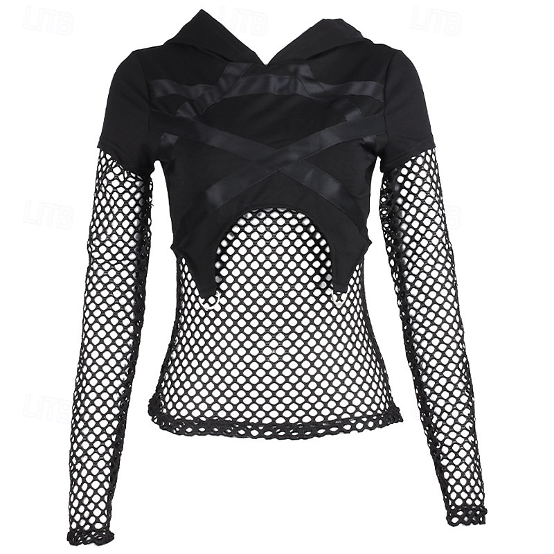 Punk & Gothic Hoodie Goth Girl Fishnet Design Pentagram Fancy Dress Women's Halloween Carnival Party Casual Daily Adults' Top Spring & Summer3