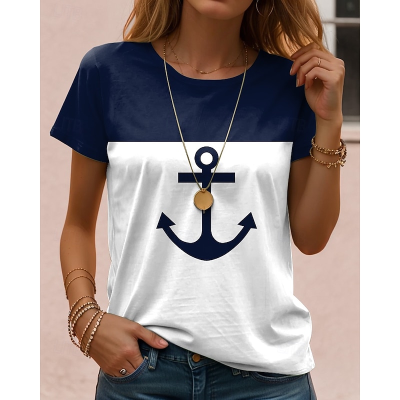 Women's T Shirt Rose Floral Graphic Elegant Vintage Fashion Short Sleeve Round Neck Regular Tops Daily Going out Weekend Print White Navy Blue Blue Dusty Blue Light Blue Summer2