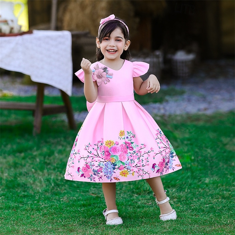 Kids Girls' Dress Floral Dress Flower Sleeveless Outdoor Casual Ruffle Fashion Daily Polyester Midi Casual Dress A Line Dress Summer 4 years+ White Pink Blue2