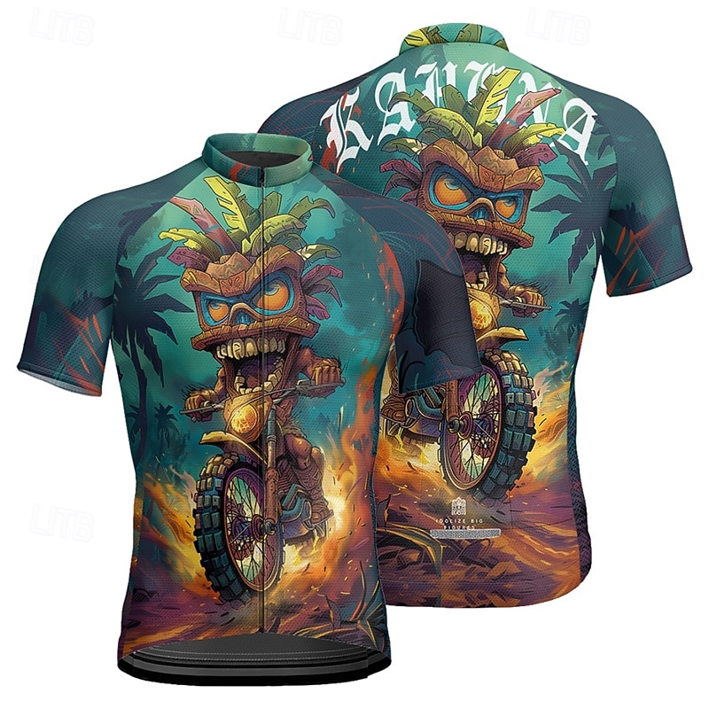 Men's Cycling Jersey Graphic Short Sleeve Bike Tee Tshirt Jersey with 3 Rear Pockets Mountain Bike MTB Quick Dry Anatomic Design Wicking Breathable Sports Blue Dark Green Green Clothing Apparel - Main Image