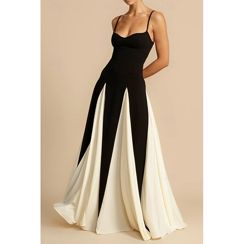 Women's Long Dress Maxi Dress Cocktail Dress Slip Dress Elegant Fashion Tea Party Going out Weekend Regular Fit Color Block Sleeveless Spaghetti Strap Black Summer4