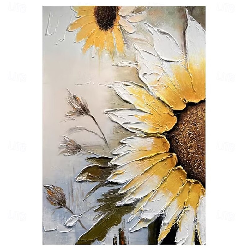 Sunflower oil Painting handmade Floral White and Yellow Artwork flower oil painting Hand-Painted Flower Art Painting on Canvas Personalized Art Gift oil painting for Home decoration3