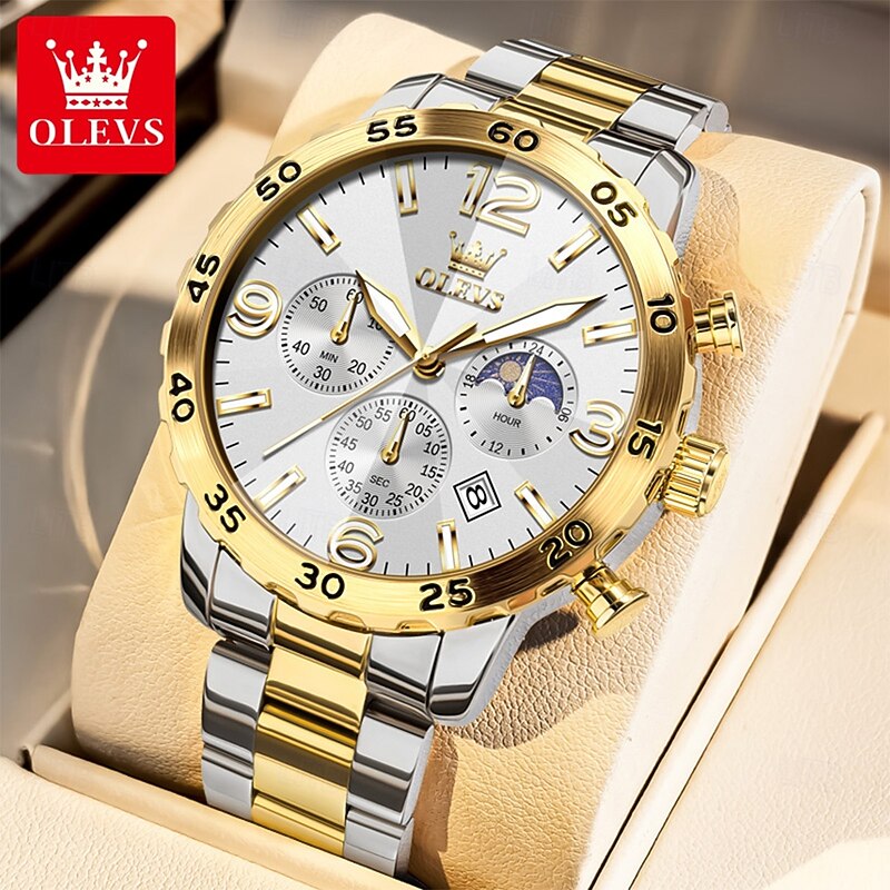 OLEVS Men Quartz Watch Luxury Large Dial Fashion Business Luminous Calendar Date Waterproof Steel Watch4