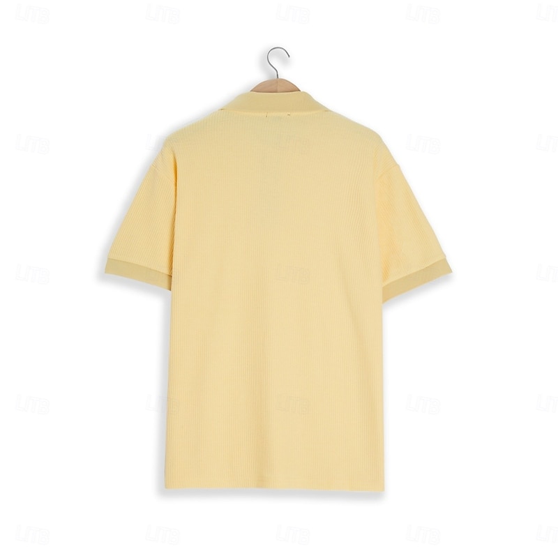Men's Waffle Polo Shirts Golf Shirt Casual Holiday Lapel Quarter Zip Short Sleeve Fashion Basic Plain Zipper Summer Regular Fit Yellow Waffle Polo Shirts3