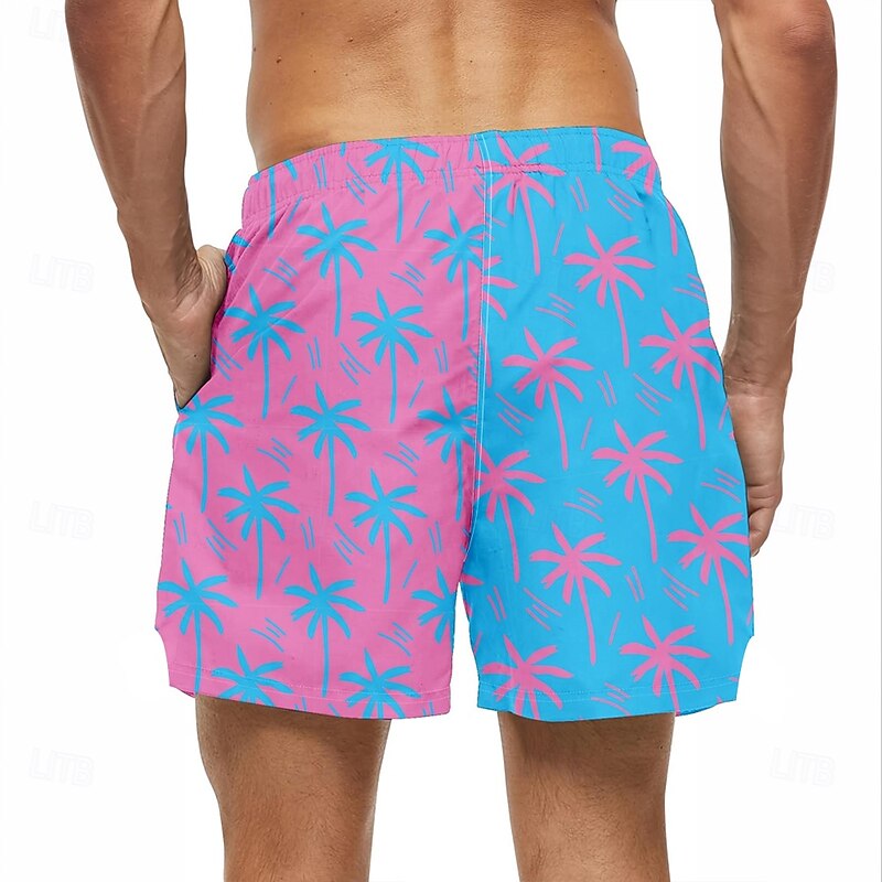 Men's Coconut Tree Tropical Plants Lined Shorts Swim Shorts Board Shorts Mid Waist Hawaiian Vacation Holiday Beach Wear Side Pockets With Compression Liner Elastic Drawstring Waist Designer Clothing3
