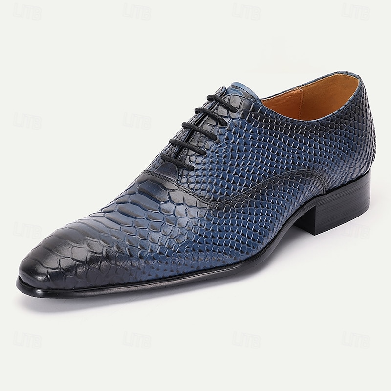 Men's Stylish Navy Crocodile Pattern Leather Oxfords - Distinguished Choice for Kentucky Derby and Executive Functions2