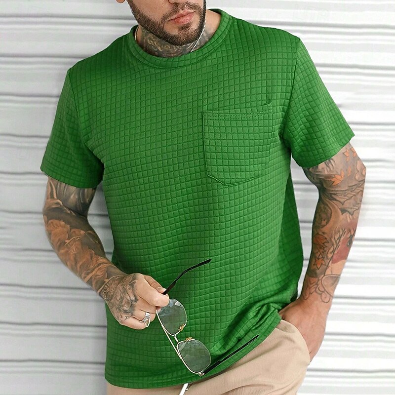 Men's Tee Short Sleeve Shirt Tee Top Short Sleeve Crewneck Summer Letter Print Fashion Designer Front Pocket Vacation Street Going out Green Top Tee for Men