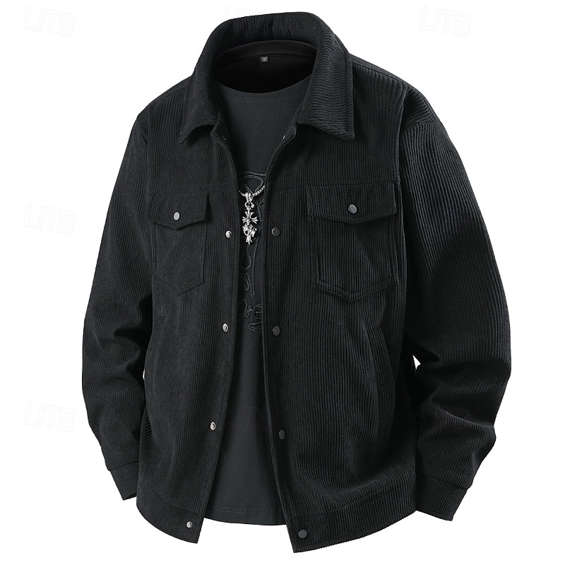 Men's Shirt Jacket Transition Jacket Daily Breathable Pocket Summer Spring Plain Classic Lapel Regular Black Khaki Army Green Beige Jacket2