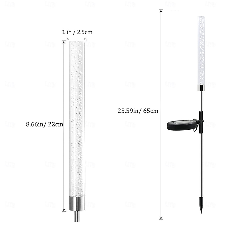 Solar Light Outdoor Pathway Lights Patio Lights, 2 Pack Solar Tube Lights Solar Acrylic Bubble Light Waterproof RGB Color Changing Solar Stake Light2