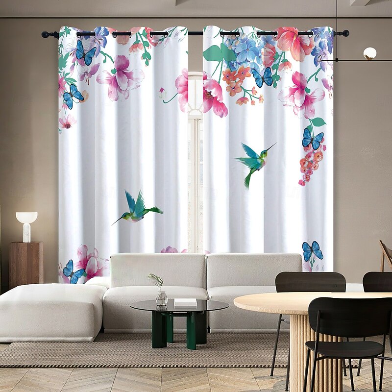 Blackout Curtains French Style Countryside Hummingbird Insulation Outdoor Balcony Rest Living Room Home Decoration 2-piece Set Of 3d Digital Printing Perforated4