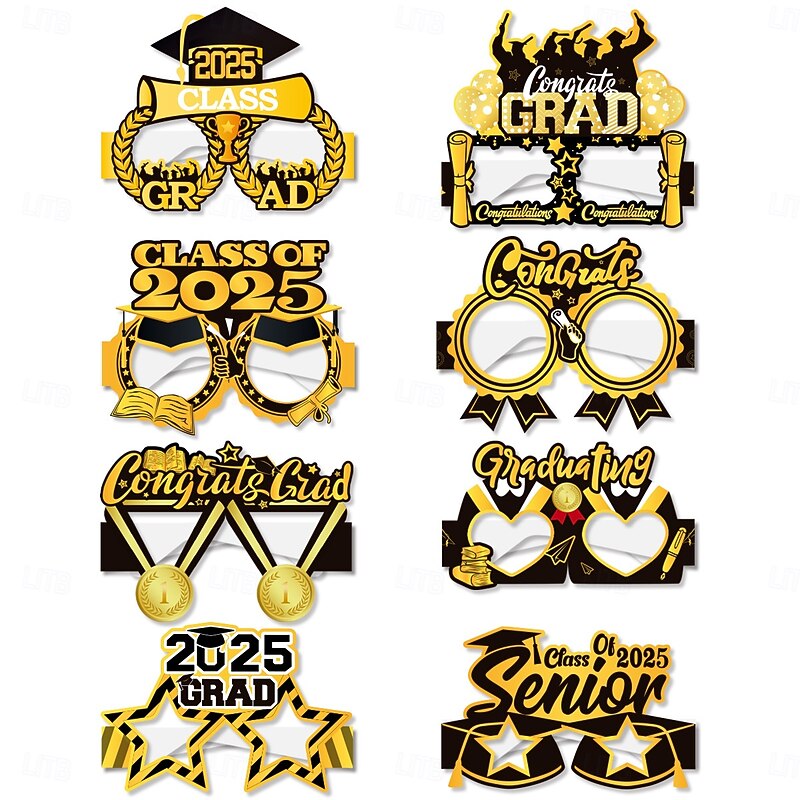 8pcs Set 2025 Graduation Photo Paper Glasses Decorations, Fun Photo Props for Graduation Party and School Event Decorations3