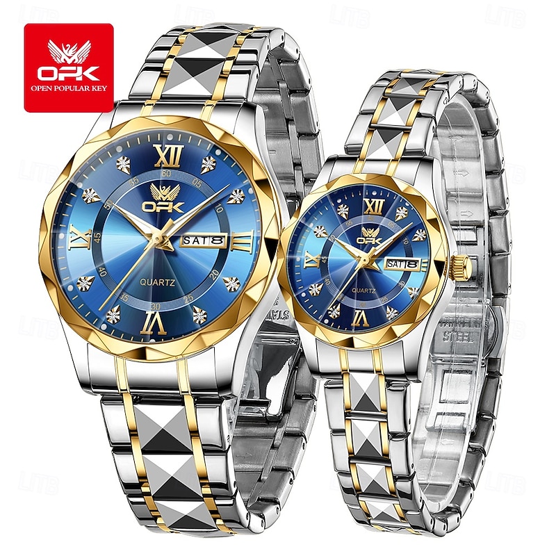 OPK 6023 Fashion Luxury Quartz Couple Watch Roman Scale Diamond Waterproof Watch For Men Women Dual Calendar Original Hand Clock2