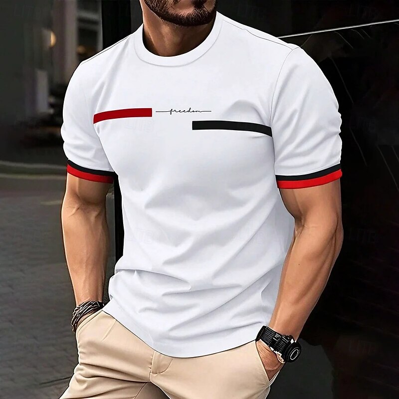Men's Tee Short Sleeve Shirt Tee Top Short Sleeve Crewneck Spring &  Fall Letter Print Fashion Designer Print Vacation Street Going out Navy Black White Top Tee for Men
