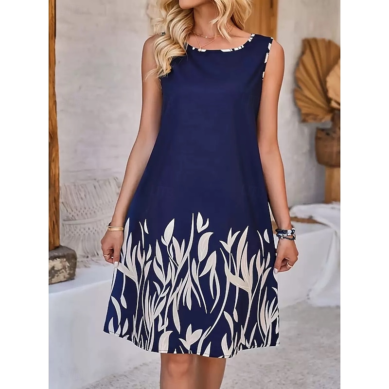 Women's Long Dress Maxi Dress Casual Dress Elegant Stylish Casual Vacation Daily Date Loose Fit Floral Sleeveless Crew Neck Black Navy Blue Dark Blue Summer Spring Fall4