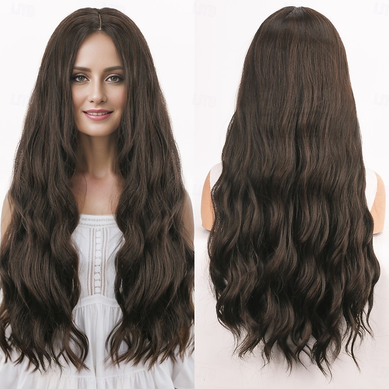 Synthetic Wig Wavy Curly Weave Layered Haircut With Bangs Machine Made Wig 28 inch A1 Synthetic Hair Women's Classic Comfortable Color Gradient Mixed Color