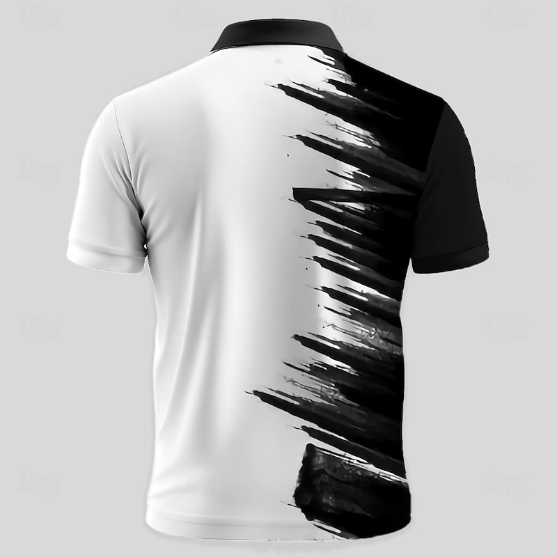 Men's Geometic Line Zip Polo Shirts Short Sleeve Polo Shirts Collared Shirts Business Casual Business Athleisure Wear to work Daily Wear 3D Print Summer Black2