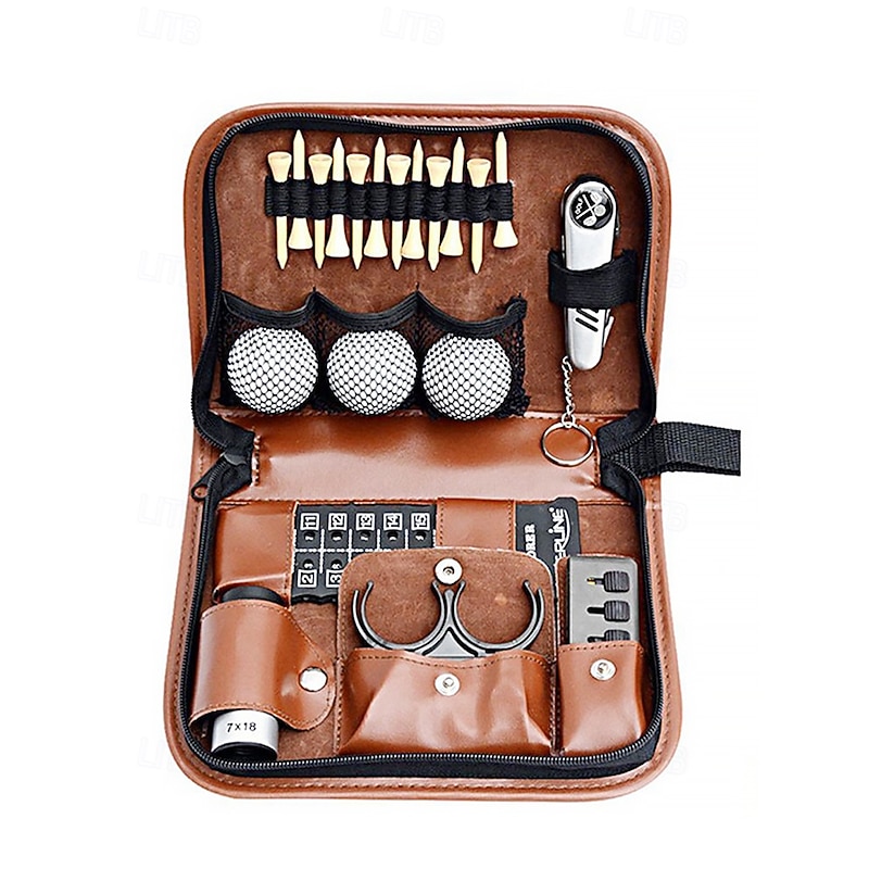 Portable Golf Accessories Organizer – Leather Travel Case with Multiple Pockets, Stylish & Durable, Golf Storage Bag for Men & Women, Perfect for Golf Trips, Outdoor Sports & Gifts