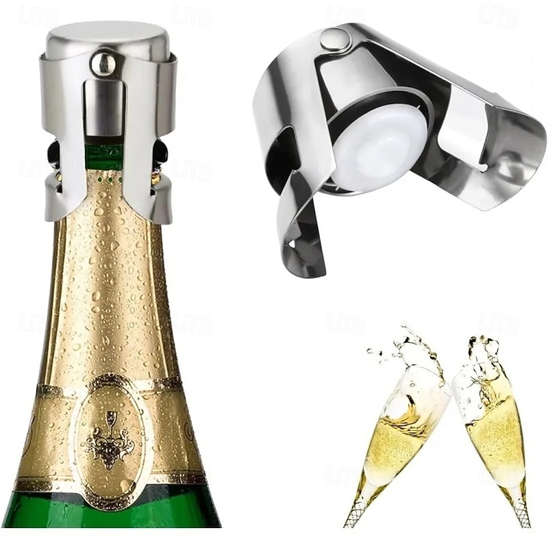 Stainless Steel Champagne Bottle Stopper Vacuum Sealed Sparkling Champagne Wine Bottle Saver Stopper Cap Bottle Opener Bar Tool Portable Stainless Latches Champagne Sparkling Wine Bottle Stopper