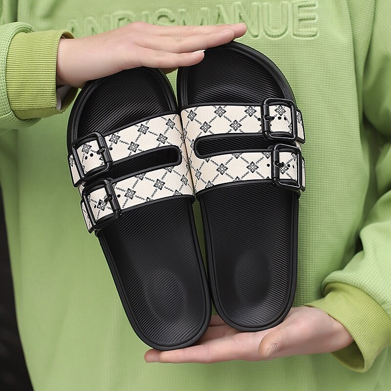 Men's Black Slides with Decorative Buckle Detail - Comfortable and Trendy Footwear for Daily Wear2
