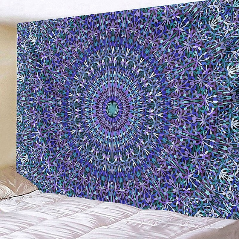 Mandala Bohemian Hanging Tapestry Wall Art Large Tapestry Mural Decor Photograph Backdrop Blanket Curtain Home Bedroom Living Room Decoration Blue3