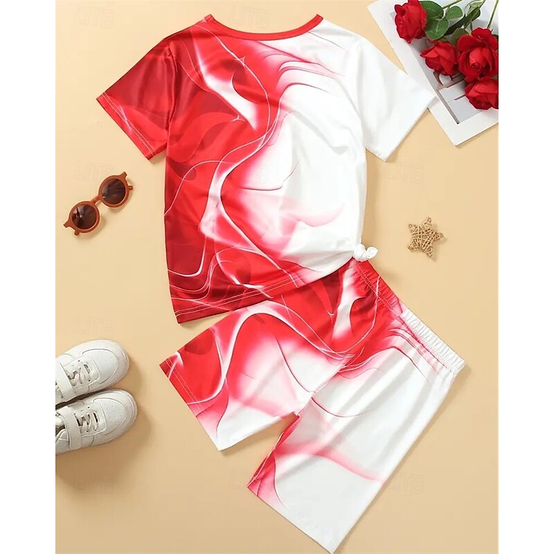 Boys 3D Geometric T-shirt & Shorts Set Short Sleeve Summer Spring Sports Fashion Daily Kids 4-12 Years Crew Neck Outdoor Vacation Sports Tailored Fit2