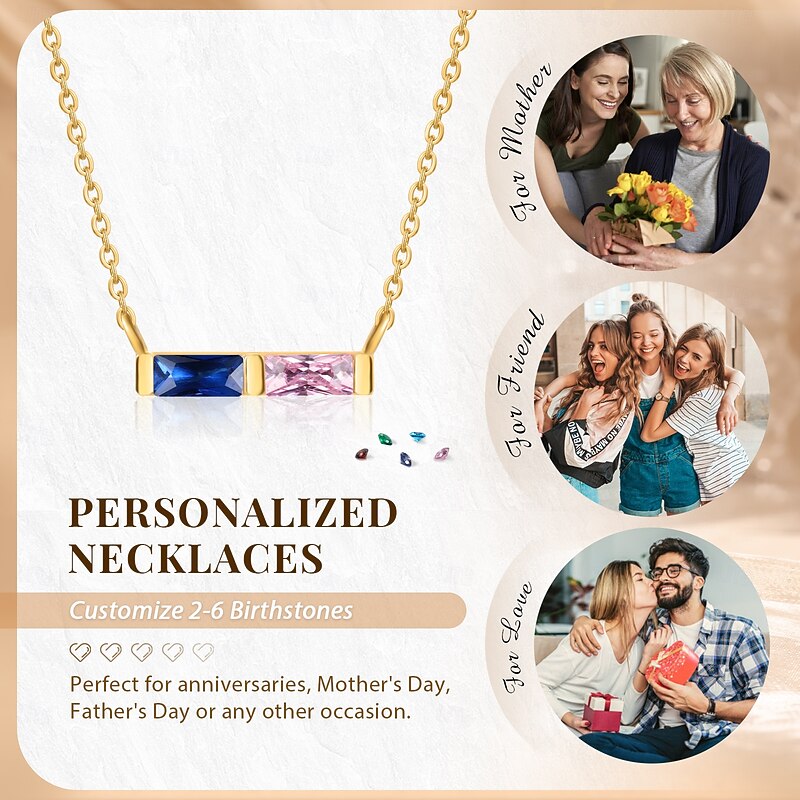 Personalized Custom Birthstone Necklace Custom Best Gift for Mom Jewelry with Unique Birthstone for Wife or Partner3