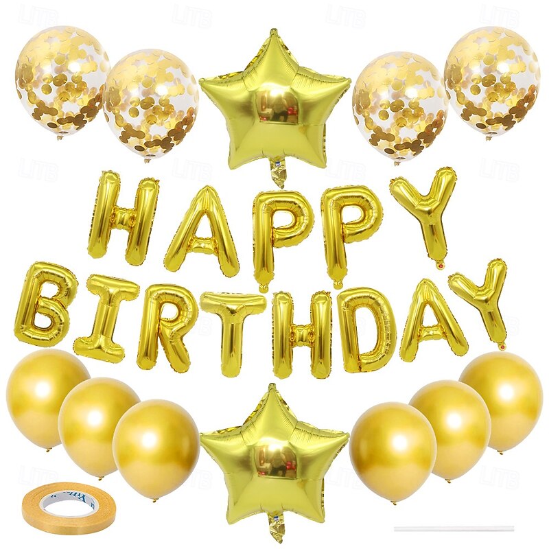 Birthday Party Balloon Set - Star Balloons Glitter balloon Happy Birthday Balloons Banner - Multiple Colors Available2