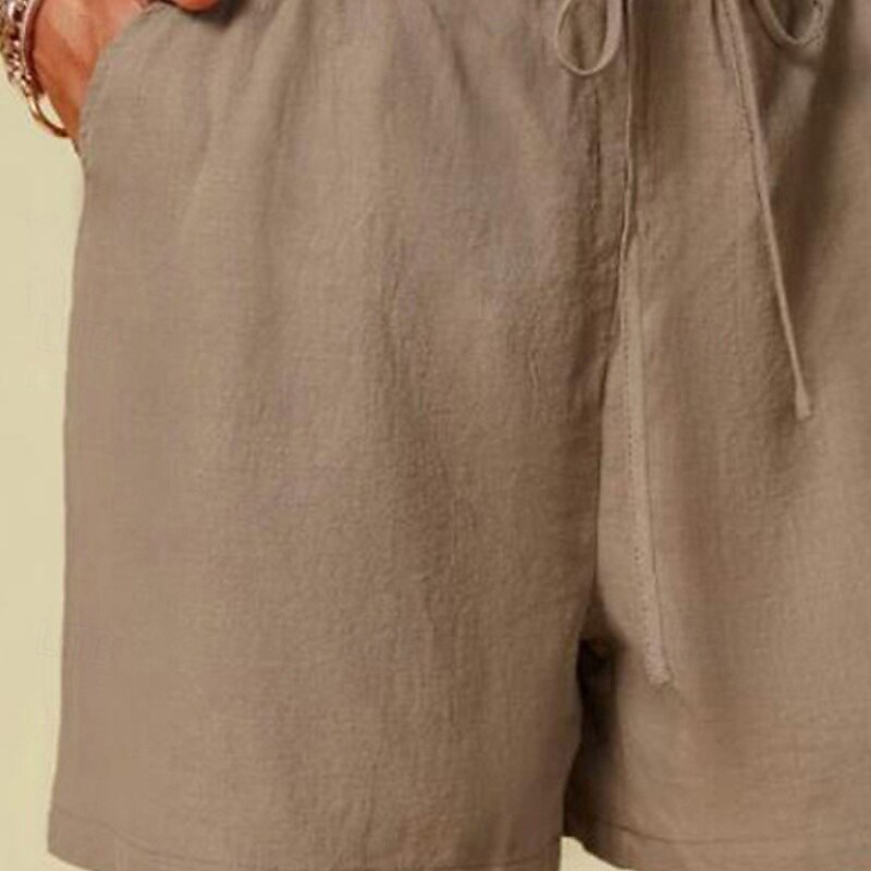 Women's Cotton Linen Shorts Shorts Slacks Streetwear Casual Short Natural Plain Pocket Elastic Drawstring Design Comfy Comfortable Outdoor Vacation Going out Black Khaki Summer Regular Fit2