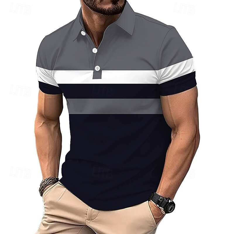 Men's Golf Shirt Golf Polos Shirts Work Casual Lapel Short Sleeve Basic Modern Color Block Patchwork Buttons Summer Spring Regular Fit White Red Navy Blue Gray Golf Shirt3