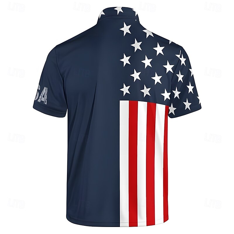 American Independence Day Men's American US Flag Polo Short Sleeve Polo Shirts Collared Shirts Casual School Outdoor Daily Wear Home Wear 3D Print Summer Spring Fall Blue2