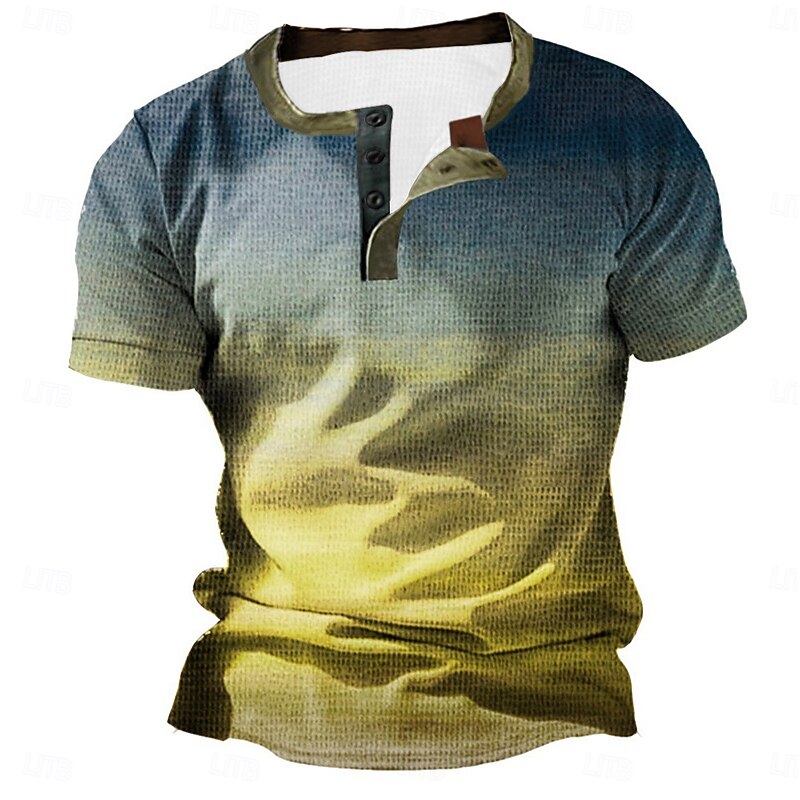 Men's Gradient Waffle Henley Shirt Waffle T Shirt Vintage Shirt Short Sleeve Fashion Designer Basic Outdoor Daily Summer Yellow Red Blue Sky Blue Orange Henley Henley T-Shirt4