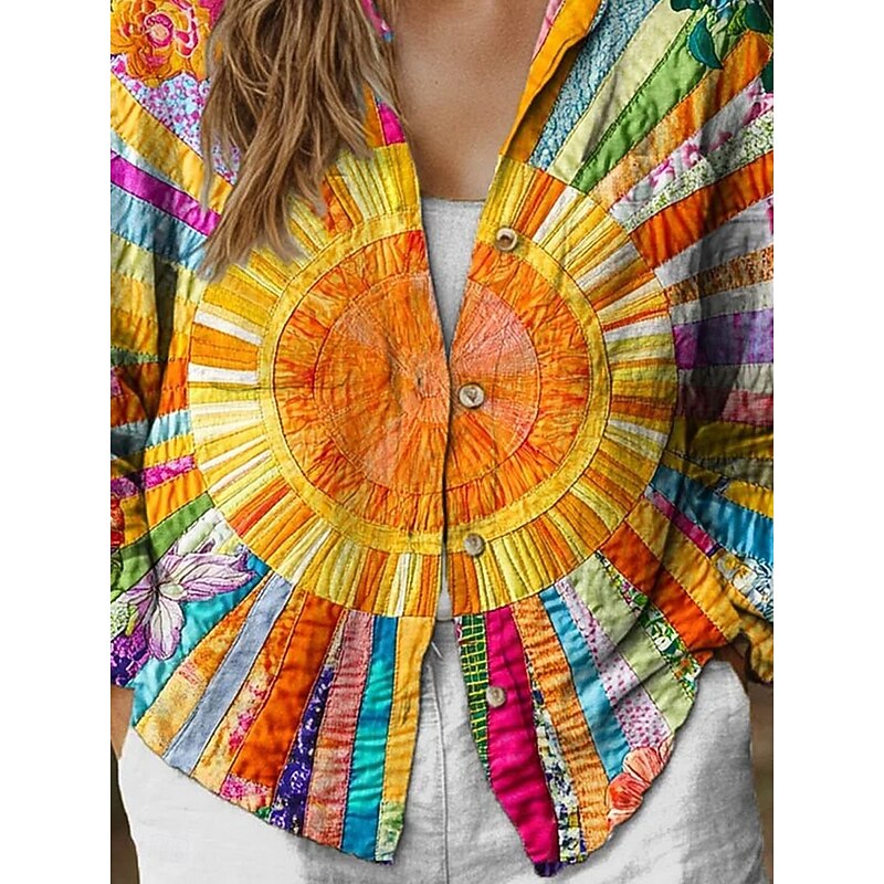 Women's Shirt Button Down Tunic Shirt Collar Long Sleeve Ombre Graphic Casual Regular Tops Work Daily s Print Orange Spring Fall Winter3