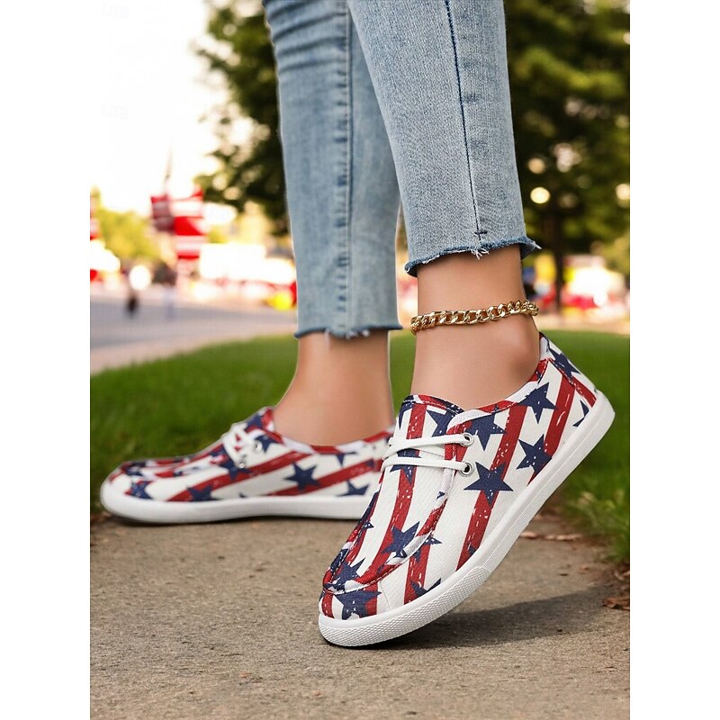 Women's American Flag Canvas Sneakers - Patriotic Lace-Up Casual Shoes for 4th of July, Travel & Everyday Wear3