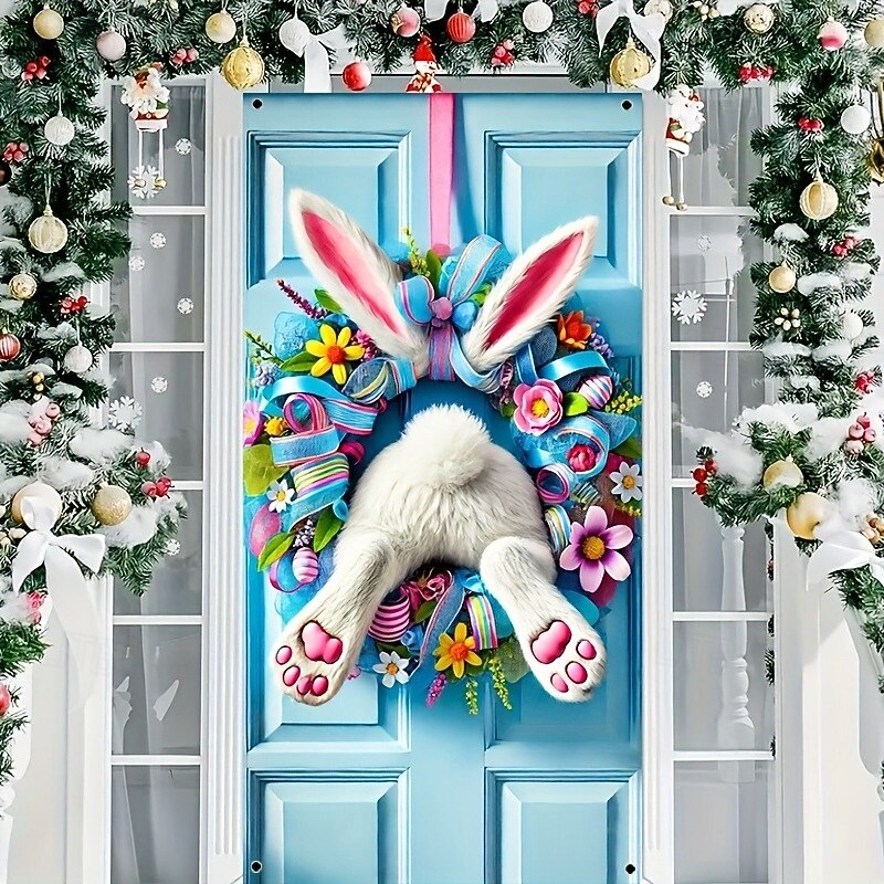 Door Decorations Door Covers Faux Wreath Door Tapestry Door Curtain Decoration Backdrop Indoor/Outdoor Door Banner for Front Door Farmhouse
