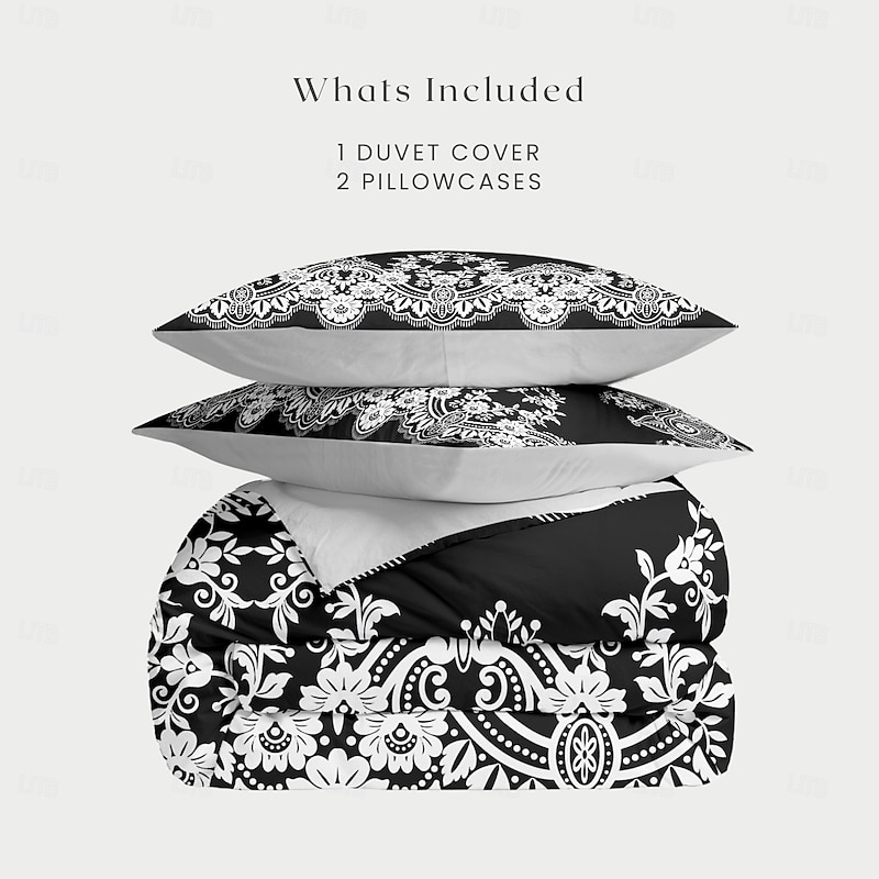 Bohemian Duvet Cover Set 100% Cotton Soft and Breathable Bedding Featuring Black White Lightweight and Durable Quilt Cover Comfortable for All Seasons Easy to Care2