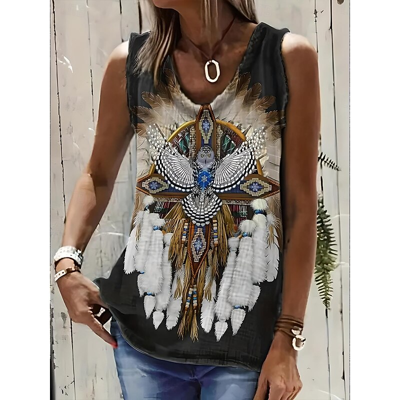 Women's Camisole Tank Top Boho Tank Top Western Tank Top Floral Graphic Animal Bohemia Vintage Casual Sleeveless U Neck Regular Tops Daily Holiday Going out Print Black Khaki Gray Summer3