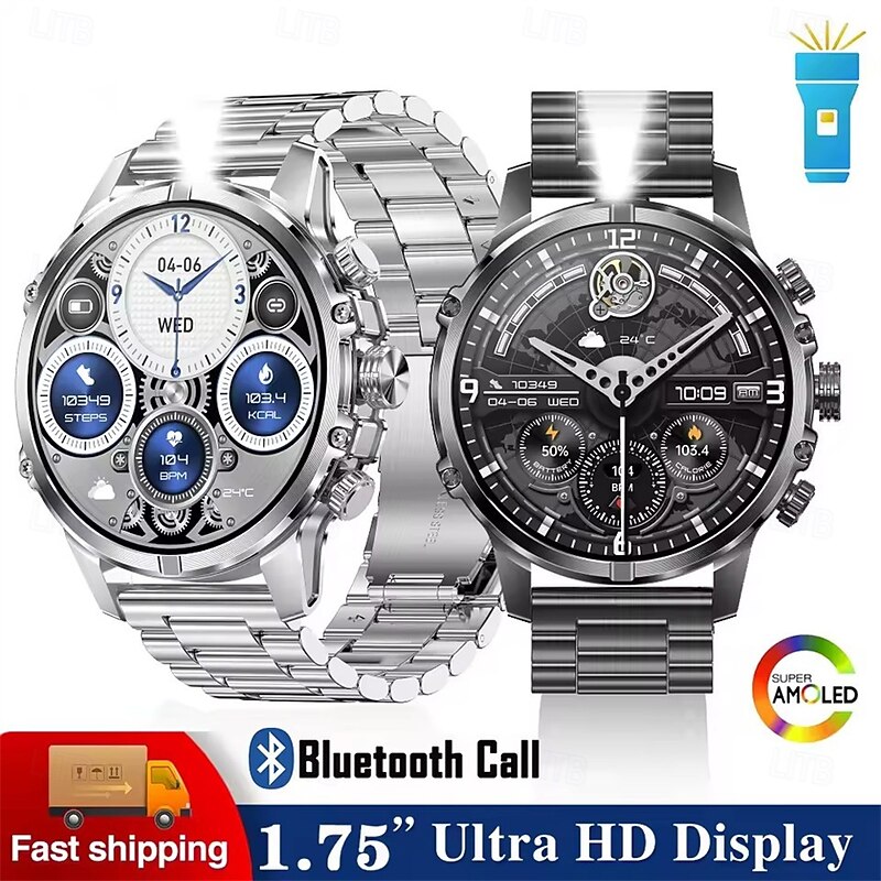 CF53 Smartwatch Bluetooth Call LED Flashlight AMOLED Screen Men's Sports Watch Multifunctional Sports Watch