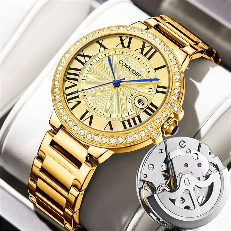 Women Men Quartz Watch Luxury Fashion Rhinestone Business Hollow Skeleton Luminous Calendar Waterproof Leather Stainless Steel Strap Watch