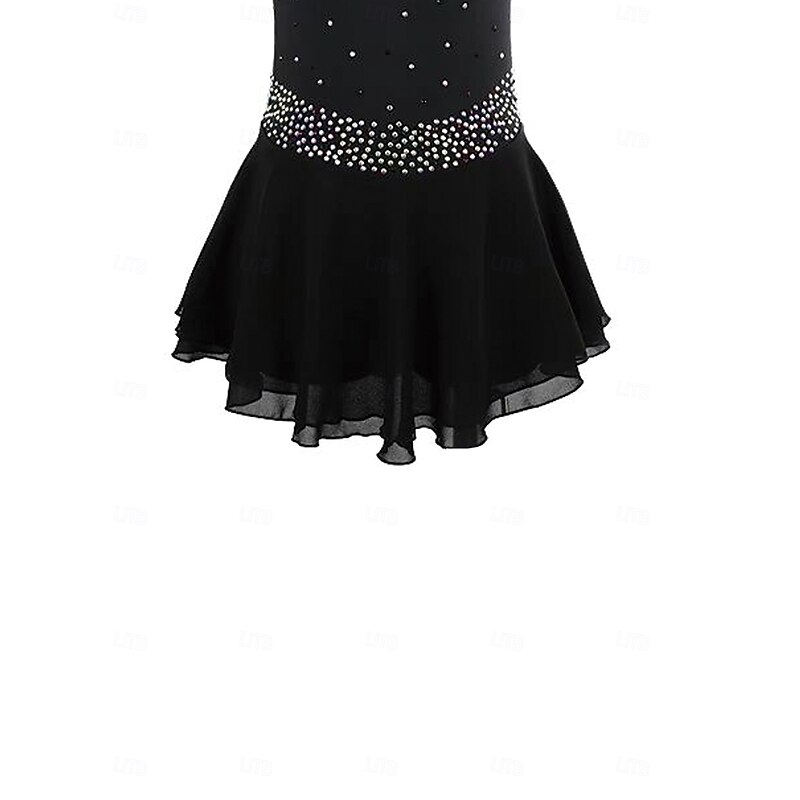 Figure Skating Dress Women's Girls' Ice Skating Dress Black Open Back Mesh Spandex Stretchy Training Practice Professional Skating Wear Thermal Warm Crystal / Rhinestone Sleeveless Ice Skating Figure4