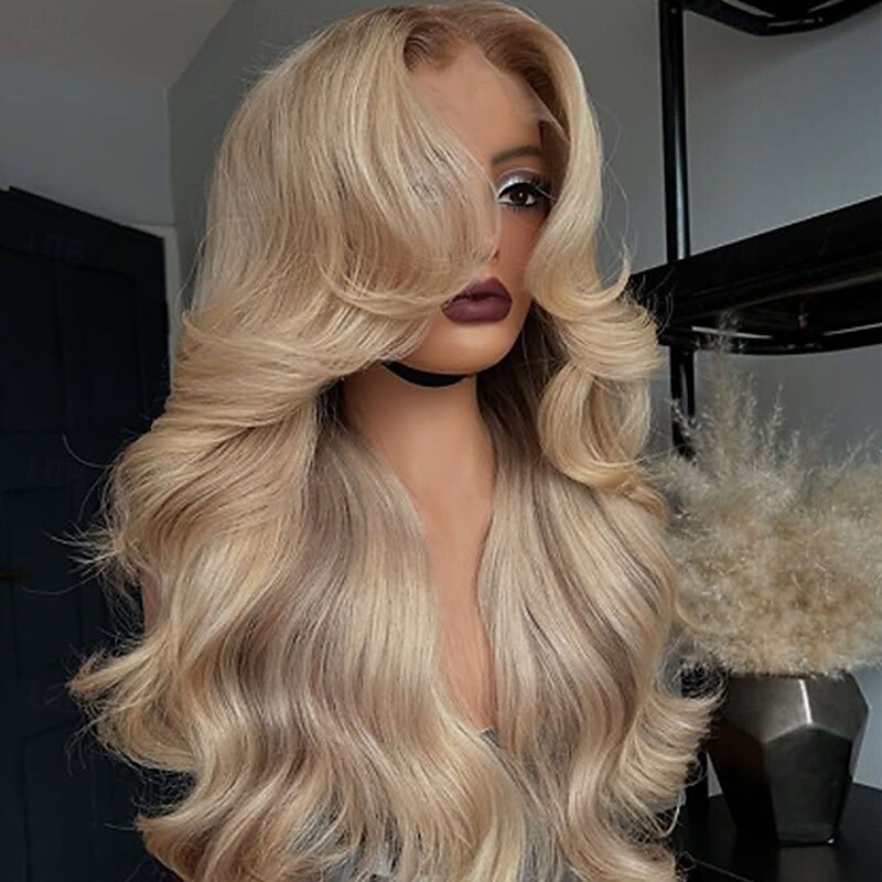 Remy Human Hair 5x5 Closure 13x4 Lace Front Wig Free Part Brazilian Hair Wavy Blonde Multi-color Wig 130% 150% Density Ombre Hair Highlighted / Balayage Hair Natural Hairline Glueless Pre-Plucked For3