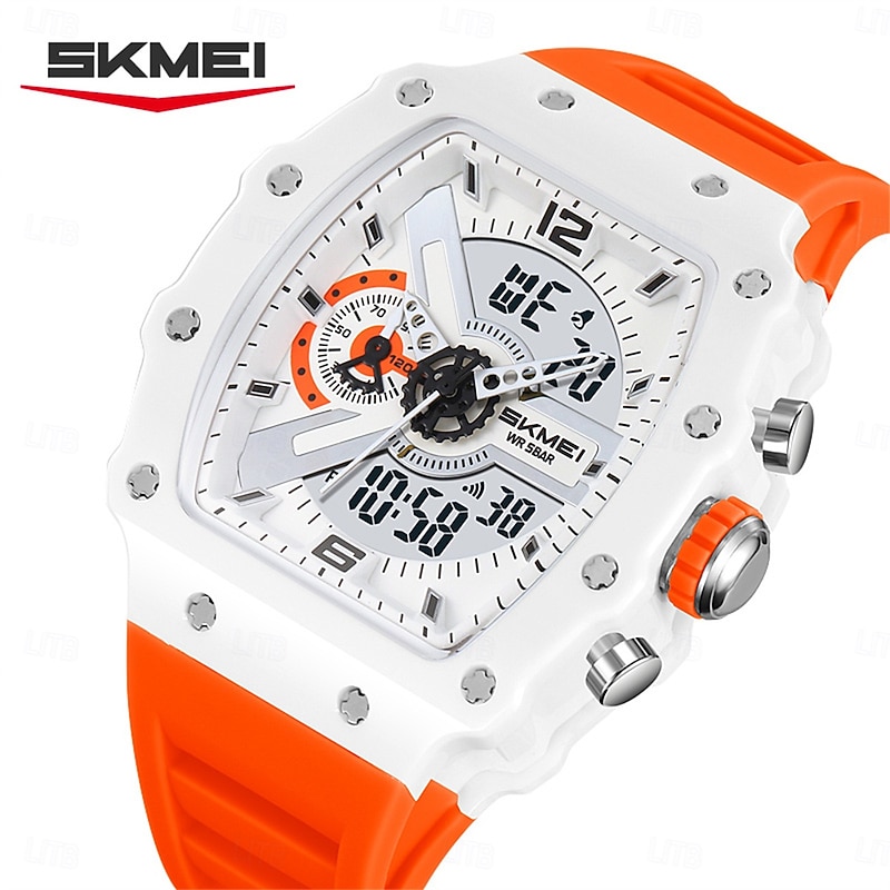 SKMEI Dual Display Electronic Watch Men's Wine Barrel Shaped Waterproof Luminous Multifunctional Electronic Watch