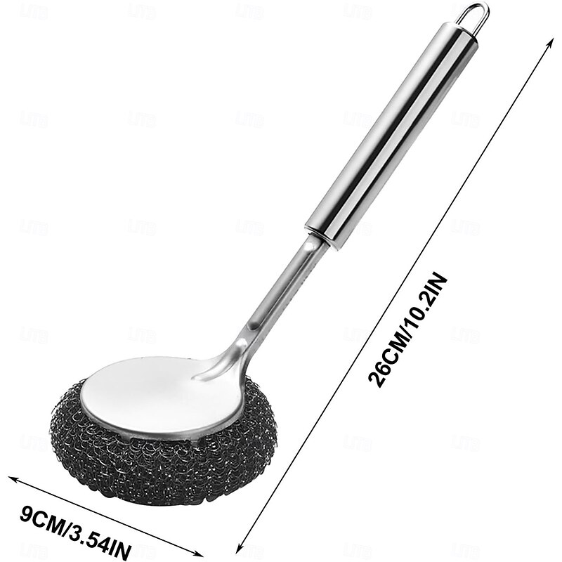 Stainless Steel Pot Brush with Long Handle, Multifunctional Kitchen Artifact Cleaning Pots and Bowls, Stainless Steel Pot Brush, Universal Steel Brush for Pots, Pans, Grills, Sink3