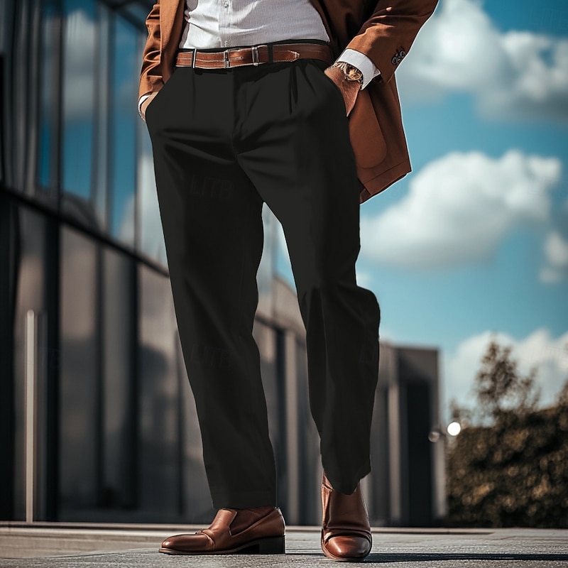 Men's Dress Pants Trousers Casual Pants Suit Pants Pocket Straight Leg Plain Comfort Breathable Full Length Formal Business Daily Fashion Streetwear Dark Khaki Light Khaki2