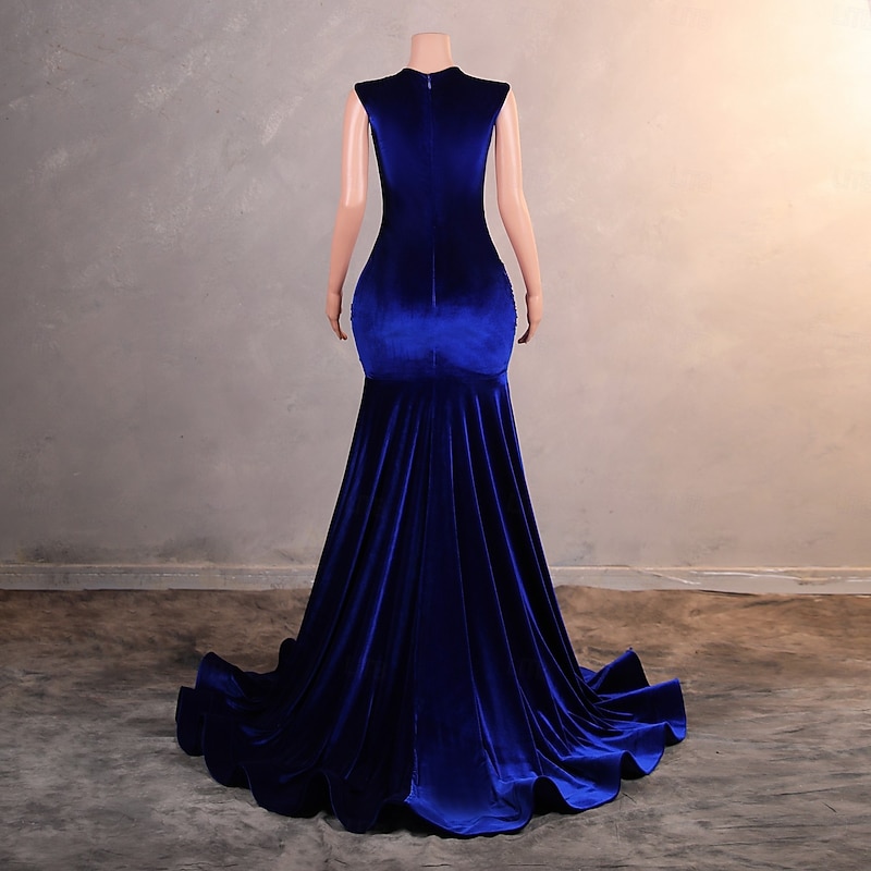 Mermaid / Trumpet Evening Gown Elegant Dress Formal Prom Court Train Short Sleeve Crew Neck Sequined with Pearls Appliques4