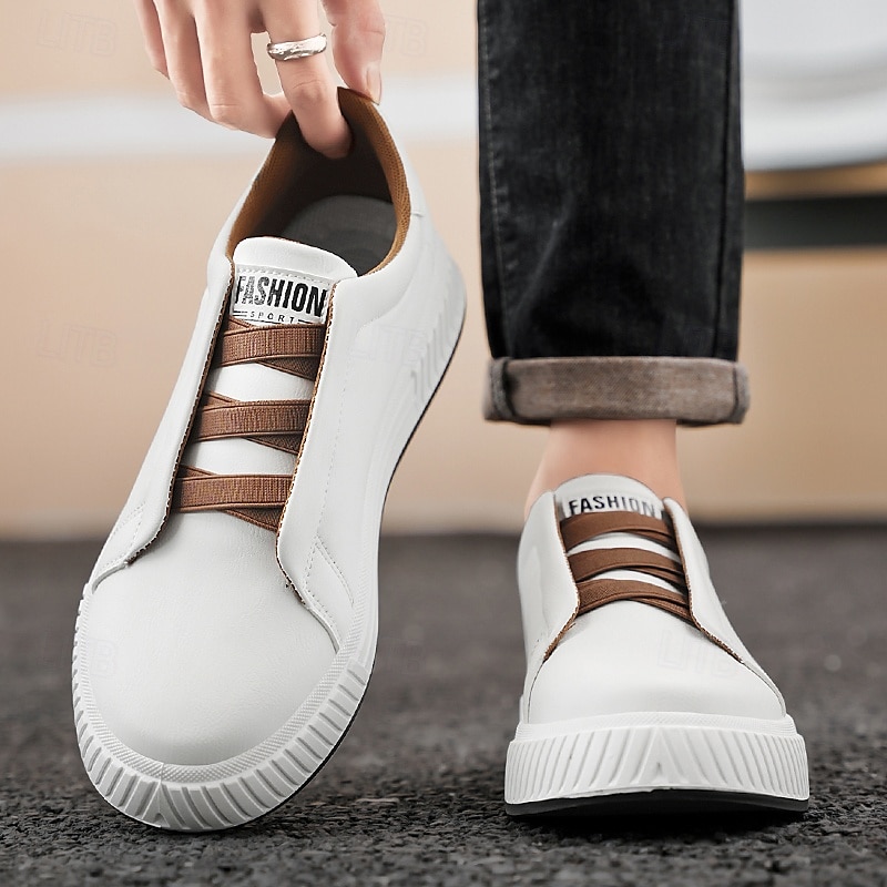 Men's Modern White Casual Sneakers with Brown Contrast Straps - Versatile Everyday Footwear2