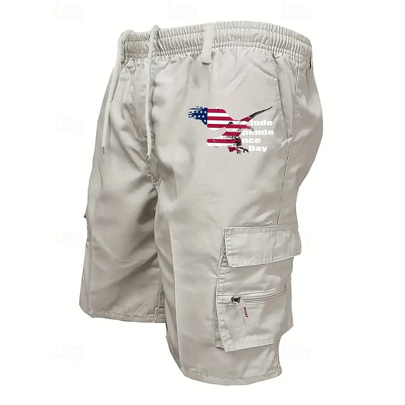 Men's Cargo Shorts Shorts Summer Shorts Drawstring Elastic Waist Multi Pocket Eagle US Flag Comfort Wearable Knee Length Outdoor Sport Daily Fashion Casual Light Grey