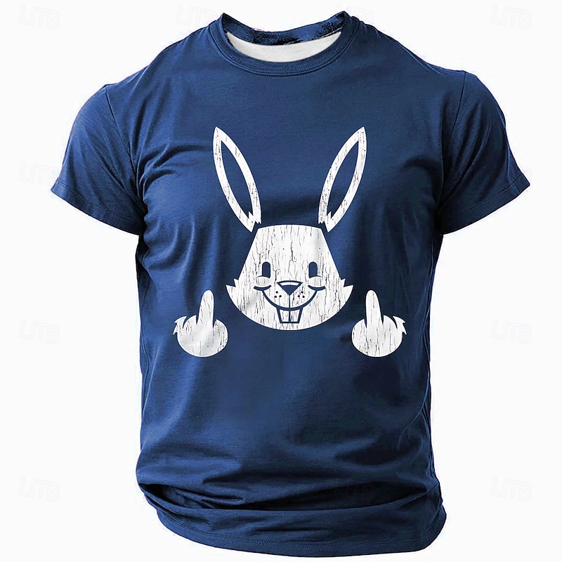 Men's Sarcastic Middle Finger Rabbit Graphic T-Shirt, Funny Short Sleeve Tee for Edgy Humor & Lifestyle