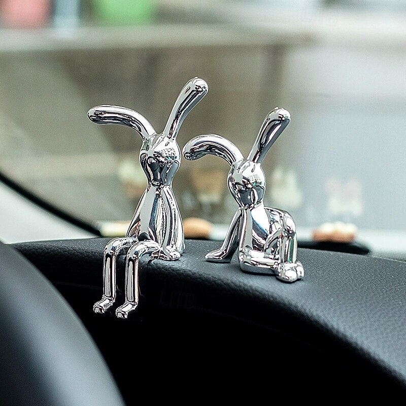 2pcs Set Easter Modern Silver-Plated Resin Rabbit Figurines, Fantasy-Themed Decor and Collectibles, Perfect for Living Room, Bedroom, and Various Room Types, Ideal Easter Gift for Friends